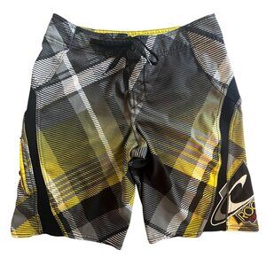 O'Neill‎ Lopez Freak Rockstar Energy Plaid Boardshorts 30 Yellow Black Surf Y2K